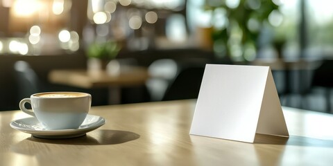 A neatly designed table tent with a message about a limited-time discount in a cafÃ© setting.