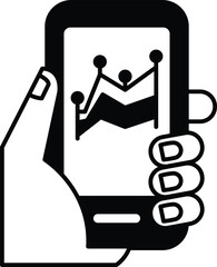 A hand holding a cell phone with a graph on the screen