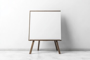 Blank wooden easel with a white background.