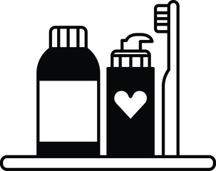 A bottle of toothpaste, a bottle of mouthwash