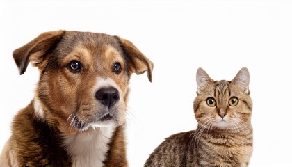 Dog and cat on isolated white background