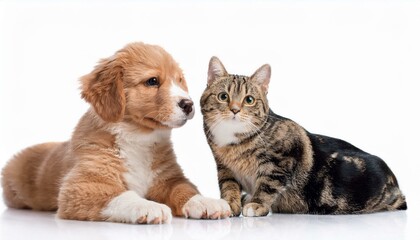 Dog and cat on isolated white background