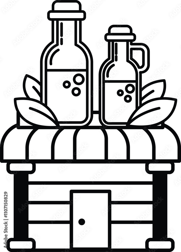 Poster a small building with two bottles on top of it