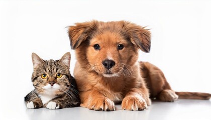 Fototapeta premium Dog and cat on isolated white background