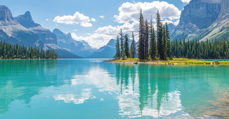 Spirit Island panorama, Jasper national park, Canada.