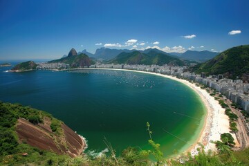 Fototapeta premium Brazil Rio De Janeiro. Aerial View of the City by the Sea with Panoramic Mountain Landscape