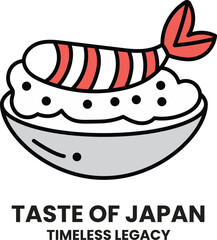 A bowl of food with a fish on top logo illustration