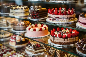 Cake Shop. Bakery Pastry Store with Assorted Cakes and Sweet Desserts on Display