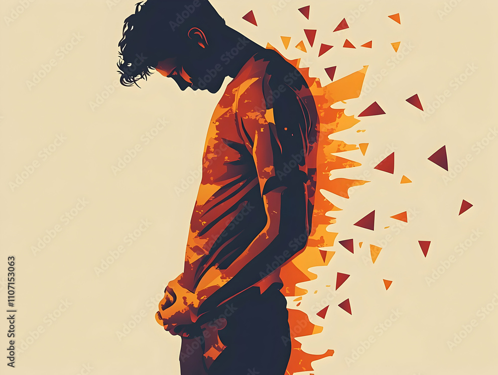 Poster a silhouette of a person in an orange-themed design, conveying introspection and emotion.