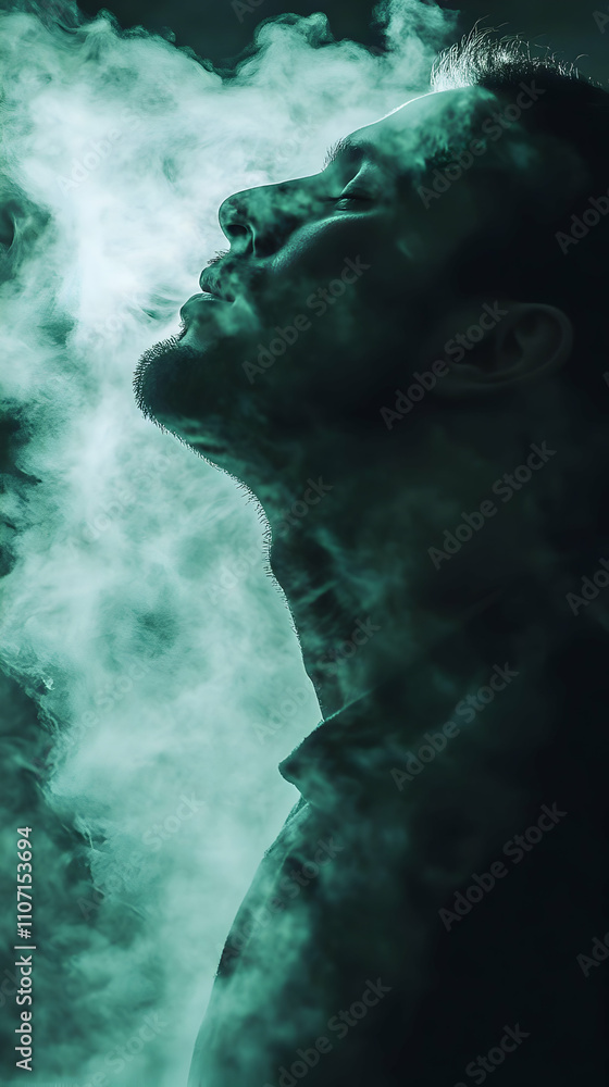 Poster A silhouette of a person surrounded by ethereal smoke, conveying a sense of introspection.