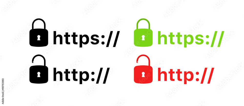 Aufkleber http protocol icons. open and closed protocol. silhouette & flat style. vector icons