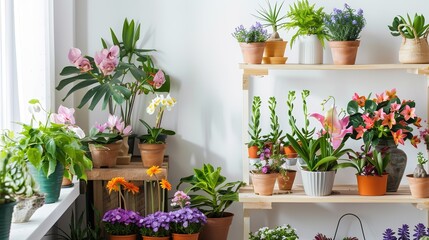 Shelf with Fresh Flowers in the Room - A charming and tranquil setting. The fresh flowers add a touch of nature and beauty to the room.