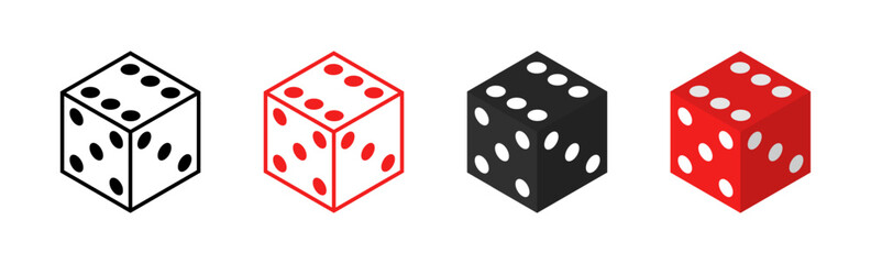 Dice icon set. Different styles. Vector icons