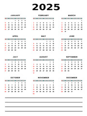 2025 Calendar 3 Columns 