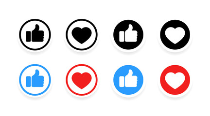 Social media buttons icon set. Like icons. Silhouette and flat style. Vector icons