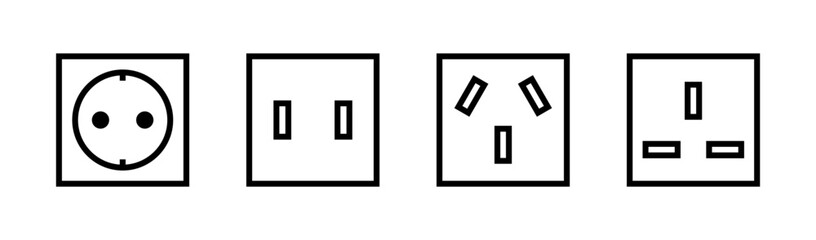 Icons of different sockets. Linear style. Vector icons