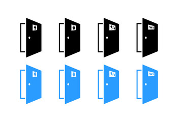 Toilet Icons Set. Men's, Women's, Shared Toilet Icons. Silhouette & Flat Style. Vector icons