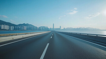 Fototapeta premium Outdoor seaside road scenery, car advertising background picture