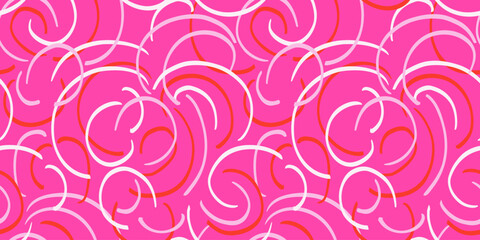 Vibrant seamless pattern of abstract organic curves and swirling lines on bold pink  background. Plain designs for modern textiles, fabric, Print geometric with a dynamic feel.