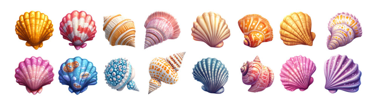 Colorful Seashells Isolated on Transparent Background