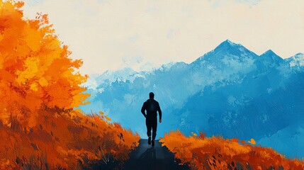 Health Balance Cardio Safety A runner in mid-stride on a scenic mountain path