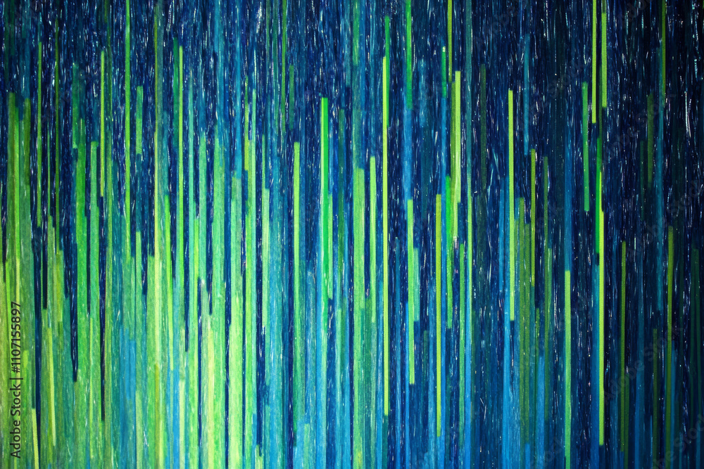 Poster abstract digital rain texture, dynamic neon blue and green lines cascading in a vertical motion, mod
