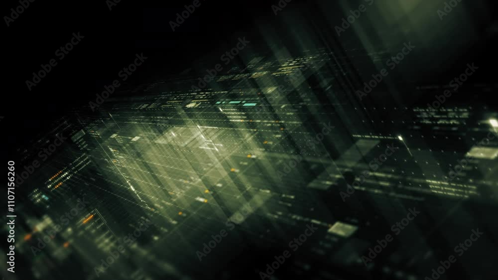 Leinwandbilder Futuristic network simulation blending AI, quantum physics, and deep learning, with a particle matrix analyzing data in a sleek, HUD-style interface
