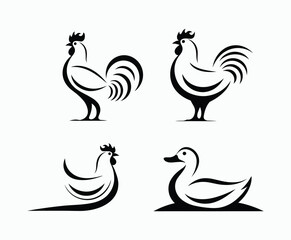 Fototapeta premium Soft Outline Contour Poultry Silhouettes Collection Vector Template