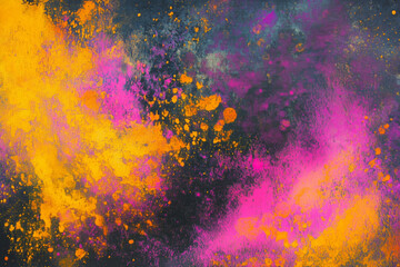Fototapeta premium Abstract cosmic glow texture, bold yellow and pink nebula patterns radiating from a dark core, vibrant and ethereal
