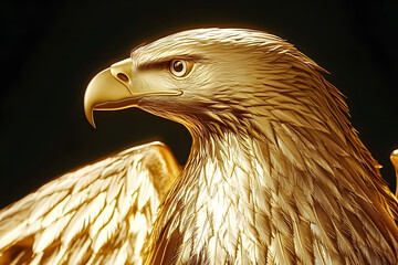 Gold Eagle. 3D Illustration of American Bald Hawk in Stunning Gold Finish