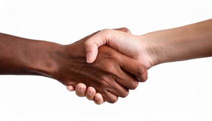 Multicultural diversity joining of hands, handshake, togetherness, community photo with diverse skin colors on isolated white background