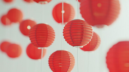 A closeup of bright red lanterns