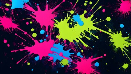 A vibrant abstract design featuring colorful splashes on a dark background.
