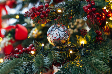 New Year's colorful trees in front of the Central Department Store in Moscow on Kuznetsky Most