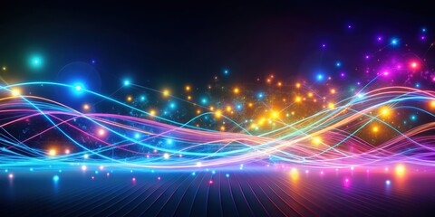 Obraz premium Futuristic abstract background with glowing neon wave lines and bokeh lights, Abstract, futuristic, background, gold, blue