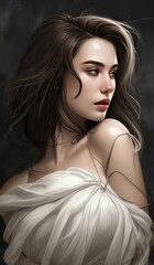 Fototapeta premium a painting of a woman in a white dress with long hair
