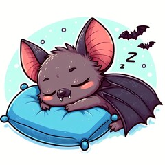 Fototapeta premium cute Bat sleeping on pillow cartoon vector icon illustration 