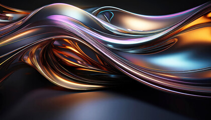 Abstract metallic fluid waves in vibrant colors