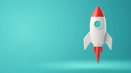 A colorful rocket model against a light blue background, symbolizing exploration and innovation in a playful design.