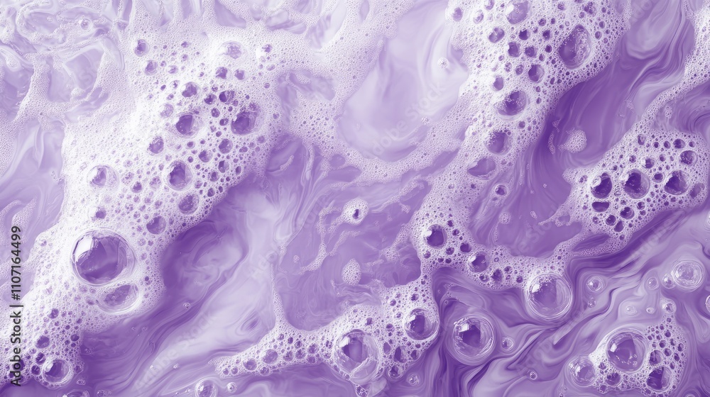 Poster close-up of lavender-hued bubbles creating an abstract pattern, evoking a serene and dreamy atmosphe