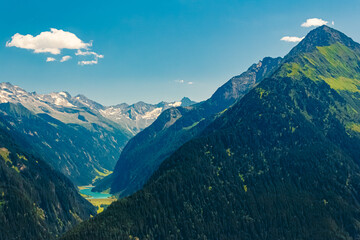 Alpine summer view at Mount Penken, Mayrhofen, Finkenberg, Zillertal valley, Schwaz, Zell am Ziller, Tyrol, Austria