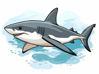 Obraz premium Cartoon illustration of a shark swimming in water.