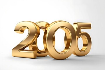 2025 Happy New Year in 3D golden numbers, elegantly isolated on a pristine white background.