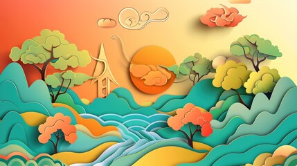 Paper Cutting Style Background - A creative and intricate design. The paper cutting technique creates a detailed and artistic backdrop.