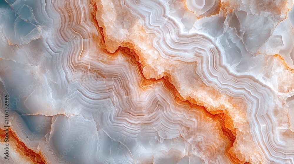 Poster abstract orange and white agate stone texture with intricate layered patterns.
