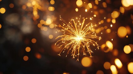 Fototapeta premium A dazzling sparkler igniting the night, surrounded by a bokeh of golden lights.