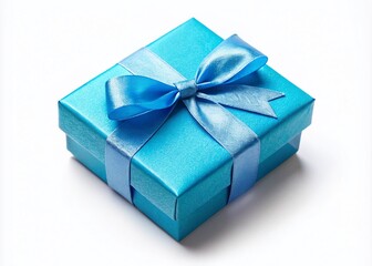 Obraz premium Top View of a Beautiful Blue Gift Box Isolated on a Crisp White Background for Stunning Low Light Photography, Perfect for Celebrations, Birthdays, and Special Occasions