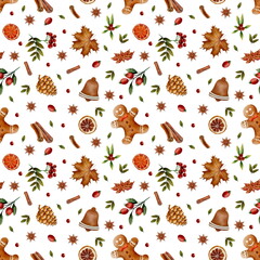 Christmas pattern, gingerbread, candle, holiday party, red, green, autumn pattern, fall, winter, berries, forest, September, October, November, December