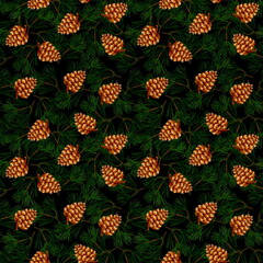 new year, trees, cones, forest, green, holiday, pattern, aesthetics, watercolor, background, background image, texture, seamless, continuous, wallpaper