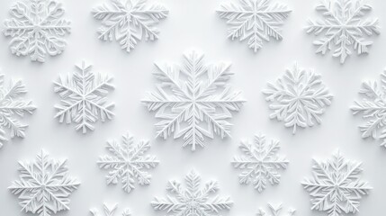 Symmetrical 3D snowflake patterns arranged in a circular formation on a clean white background